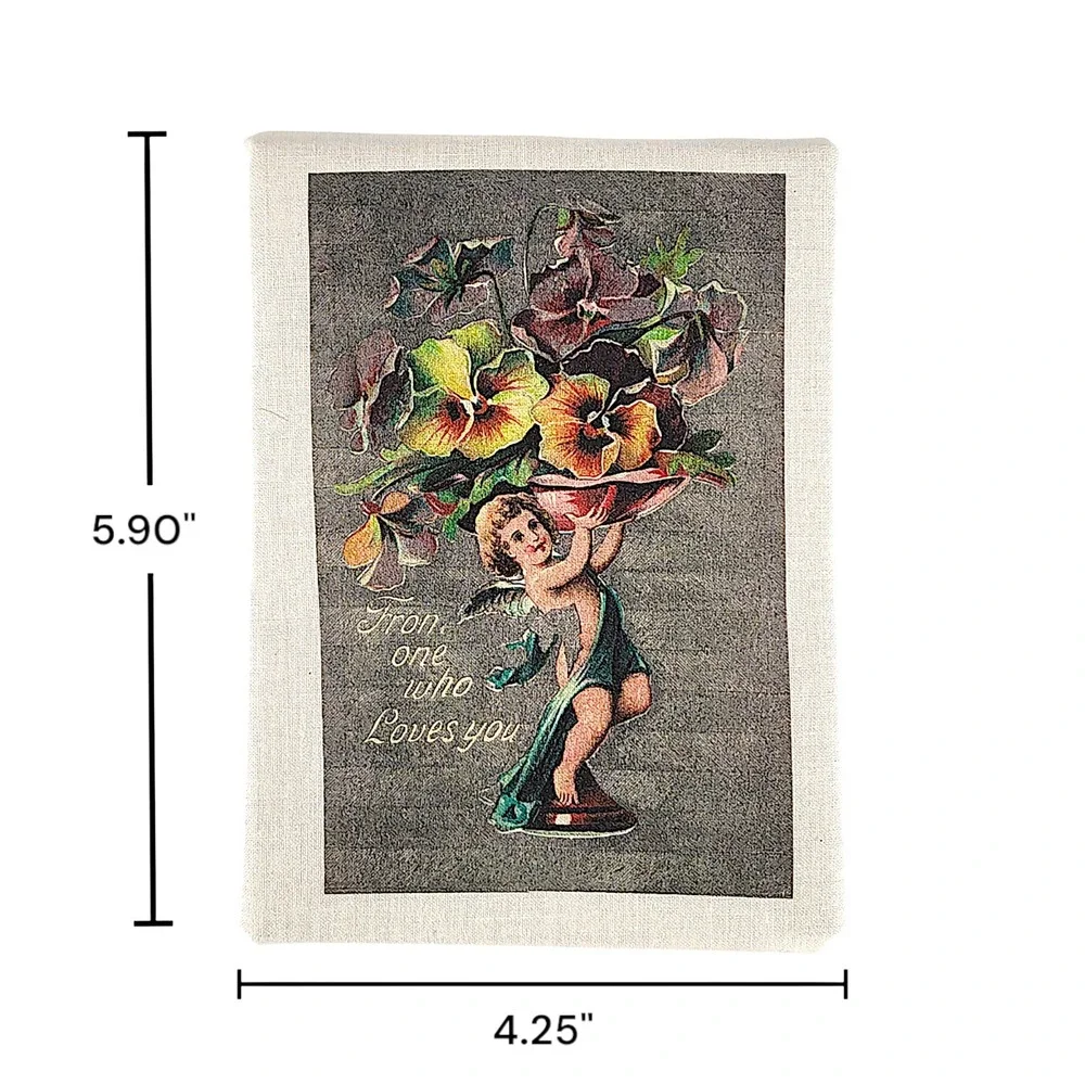 Vintage Victorian Style Floral Pansy & Cherub Angel Fabric Transfer